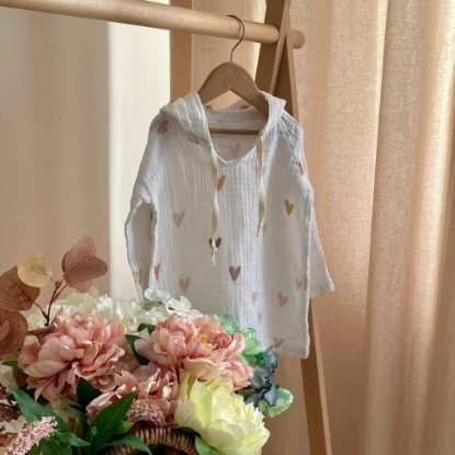 Bluza cu gluga din muselină pentru copii, Inimioare – bumbac 100%